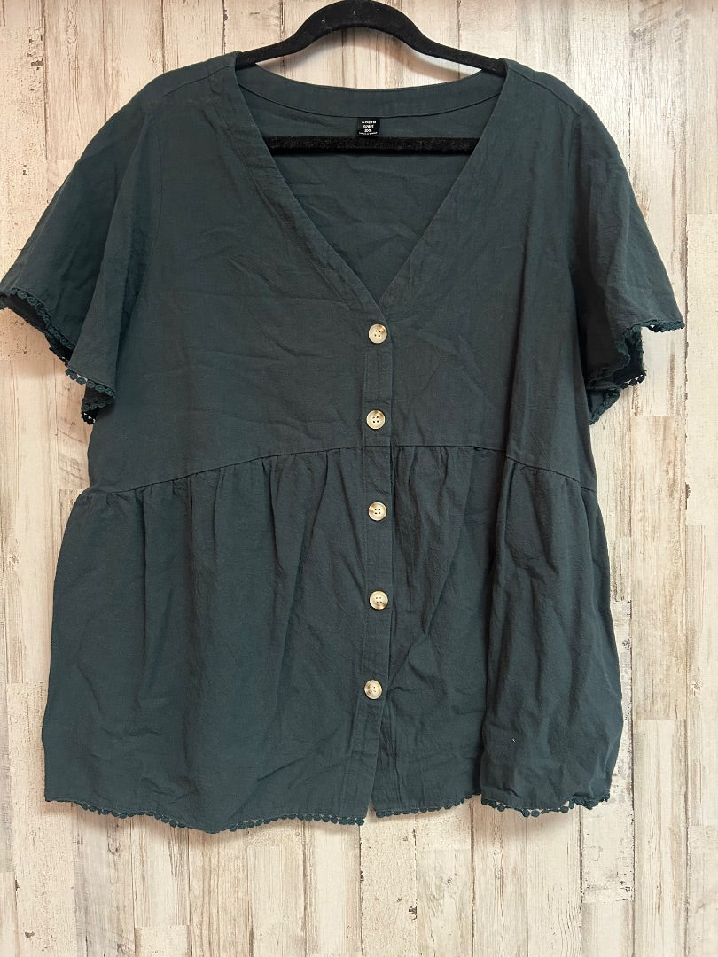 TEAL SHEIN BUTTON BABYDOLL TOP, LADIES 3X