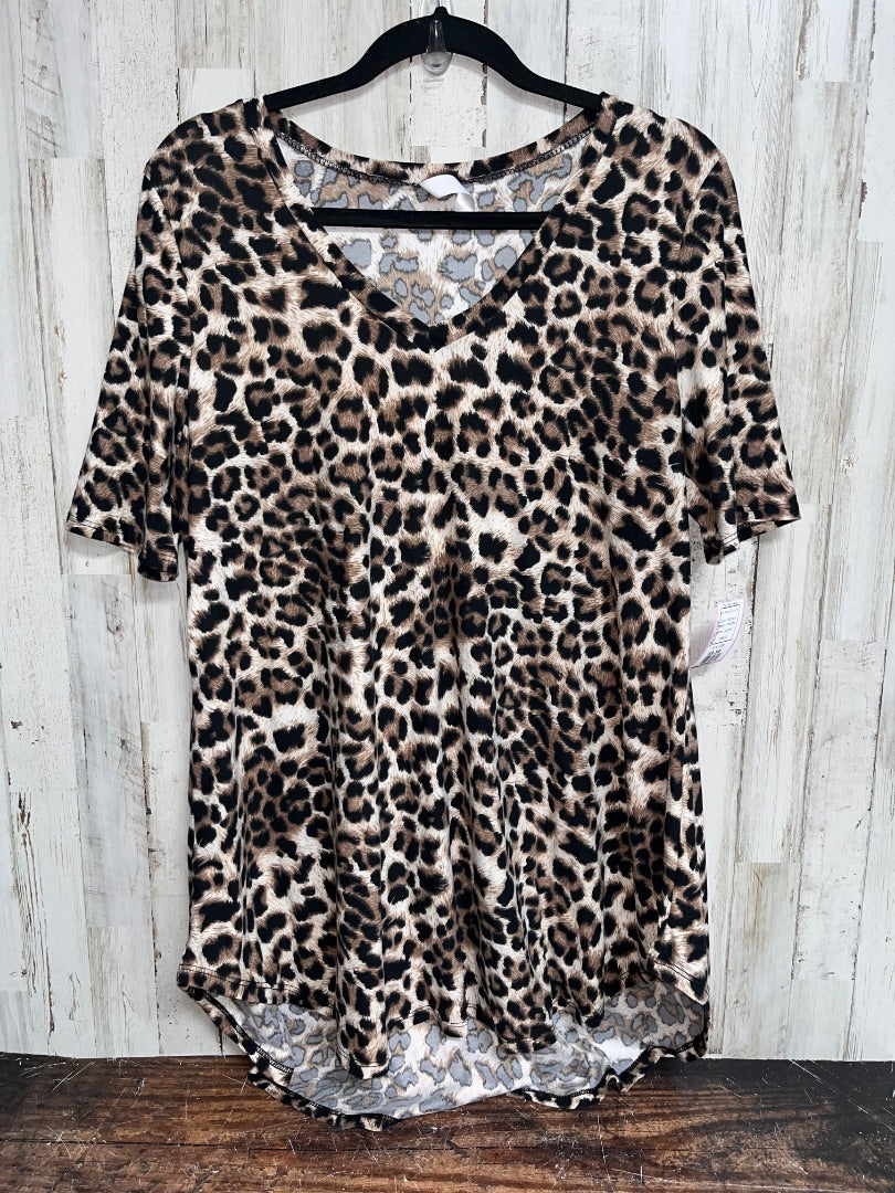 BROWN HONEYME SOFT LEOPARD V NECK TEE, LADIES L