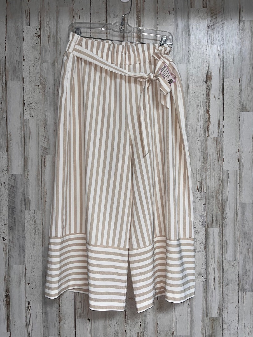 TAN/WHITE CATO BELTED STRIPE WIDE LEG PANTS, LADIES L