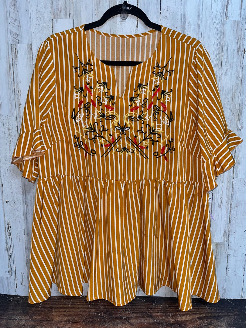 MUSTARD SHEIN FLORAL EMBROIDERED STRIPE TIER TOP, LADIES XL