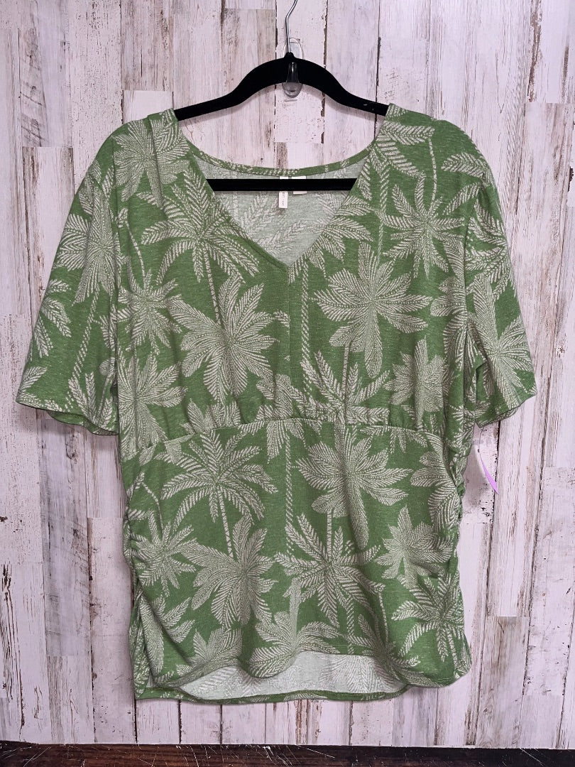 GREEN CATO PALM TREE PRINT V NECK TOP, LADIES XL