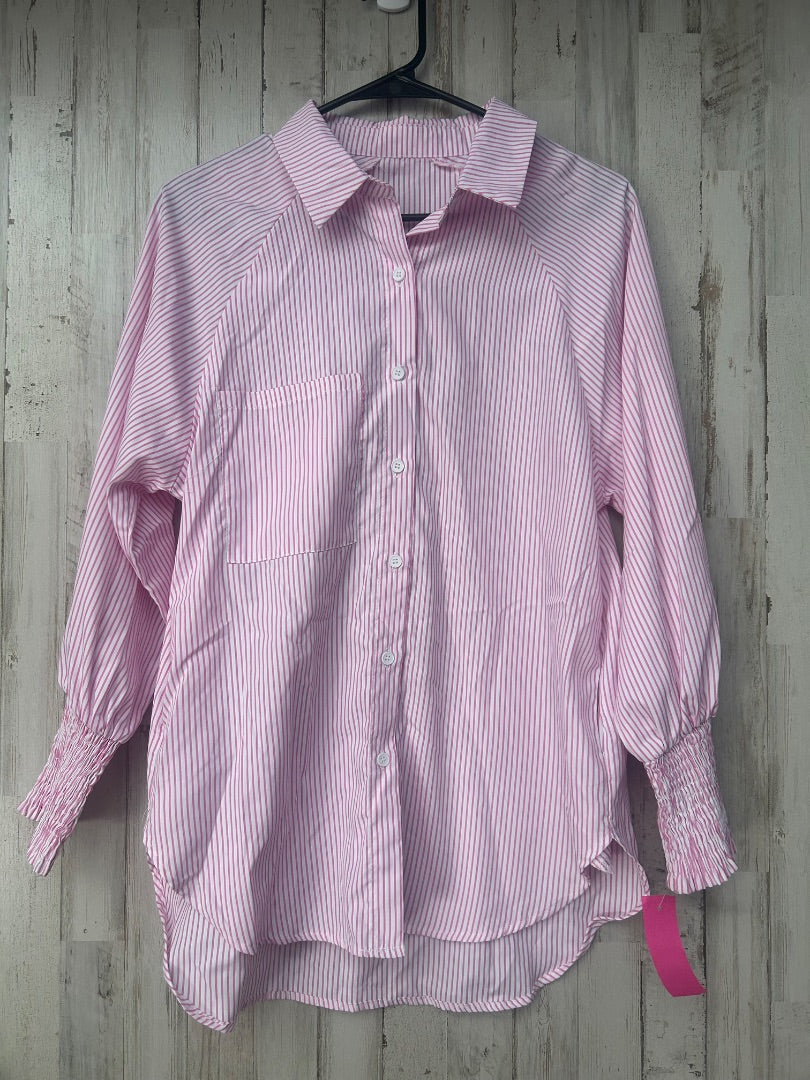 PINK STRIPED BUTTON UP, LADIES S