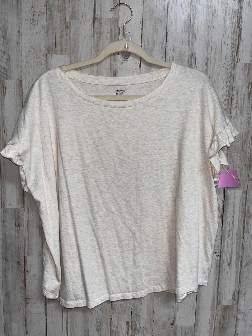 TAN CROWN & IVY HEATHER RUFFLE SLEEVE TEE, LADIES XL