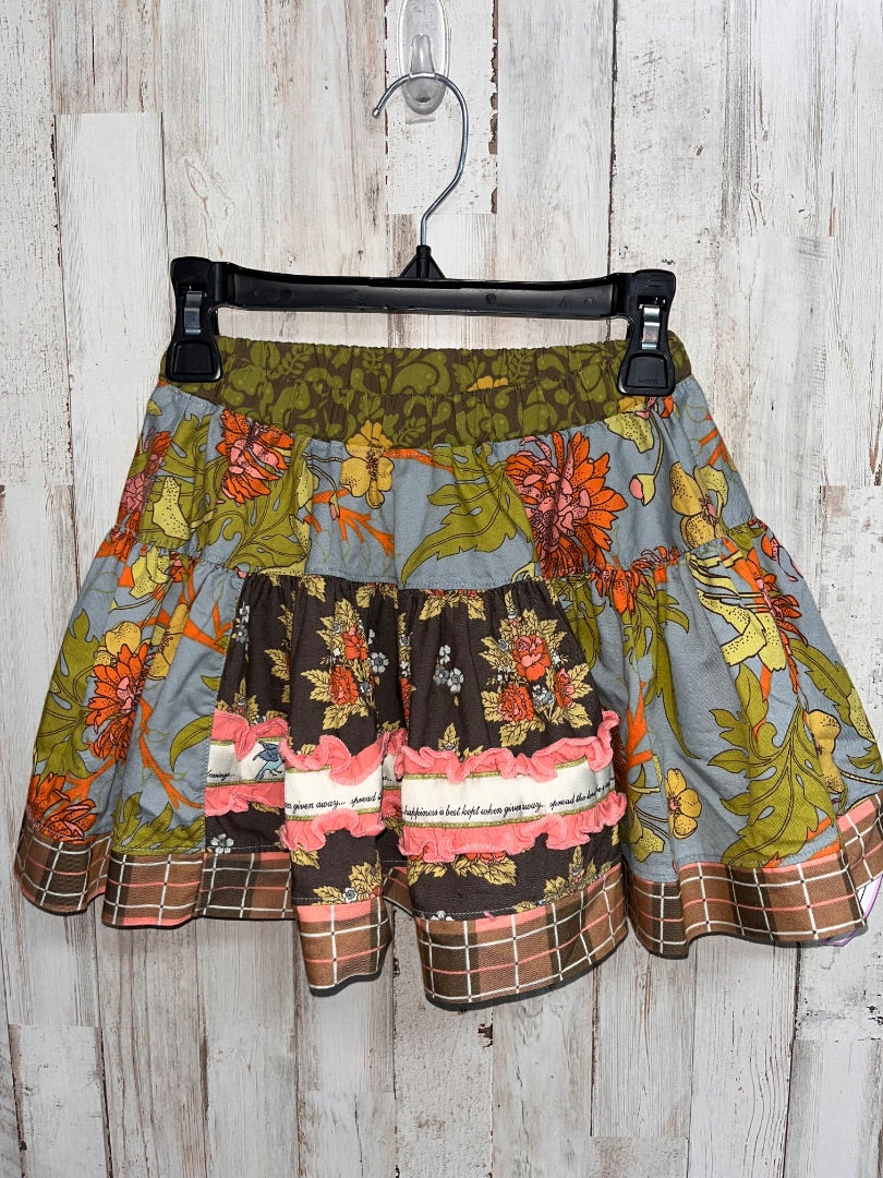 BROWN/GREEN MATILDA JANE FLORAL RUFFLE SKIRT, GIRL 2T