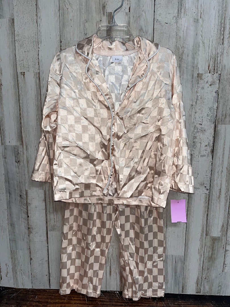 IVORY CHECKERED SATIN PJ SET, GIRL 2-3