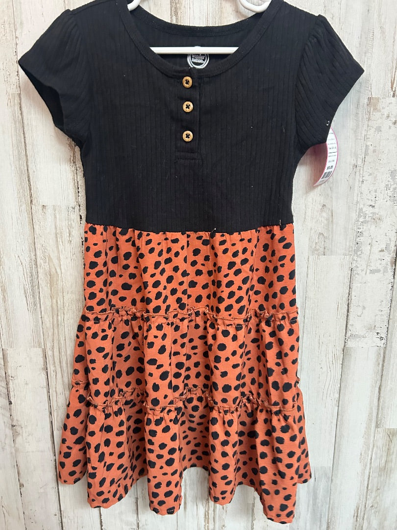 BLACK/BROWN WONDER NATION CHEETAH TIER DRESS, GIRL 4/5