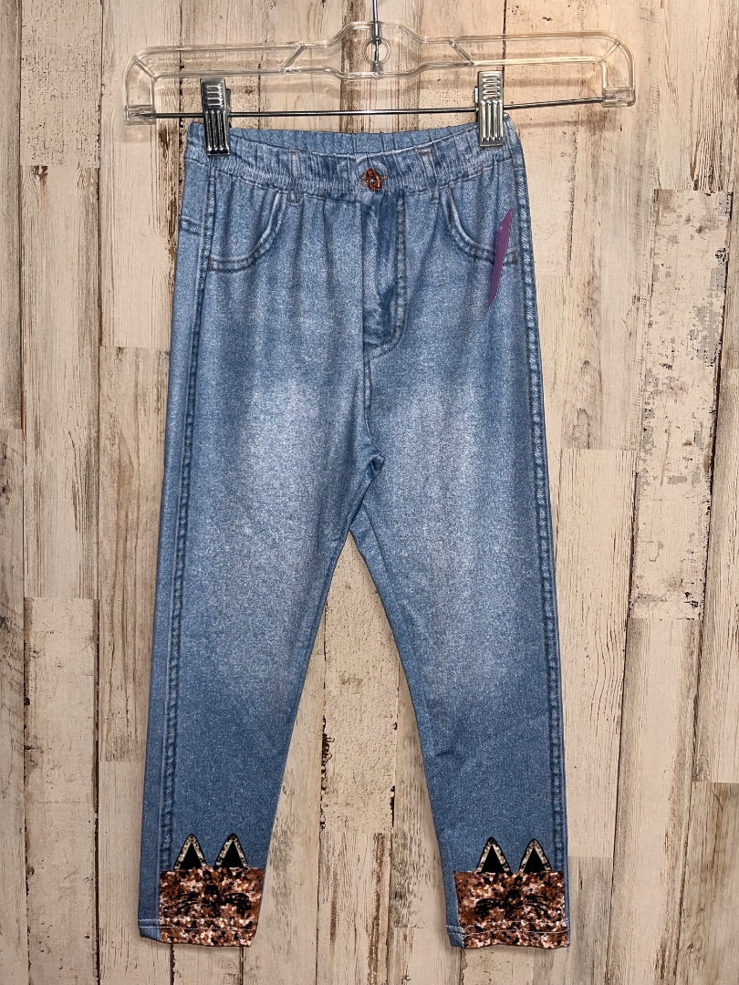 BLUE FAUX JEAN CAT LEGGINGS, GIRL 4T