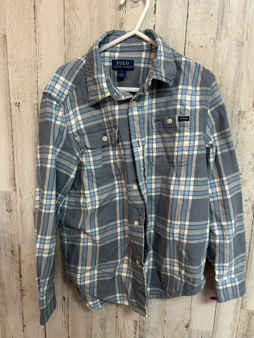 BLUE RALPH LAUREN PLAID FLANNEL, BOYS 7