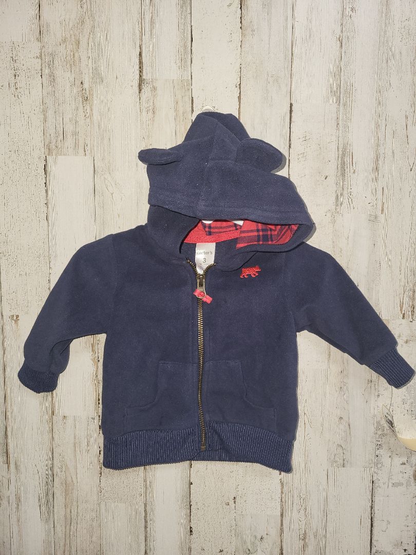 navy Carters soft fleece bear hoodie, BOY 3M