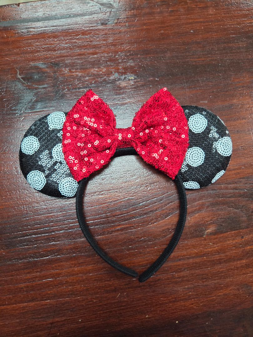 black  polka dot sequin minnie ears
