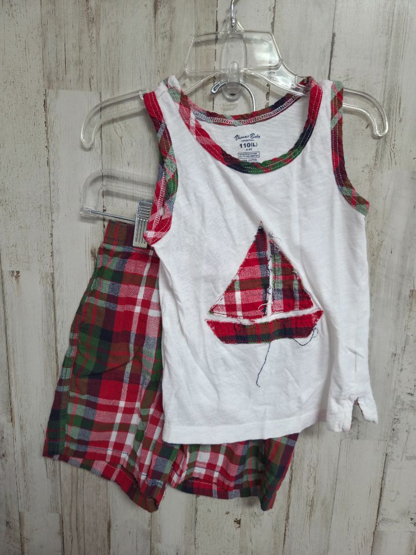 white/red vaenait baby sailboat short set, boy 4/5