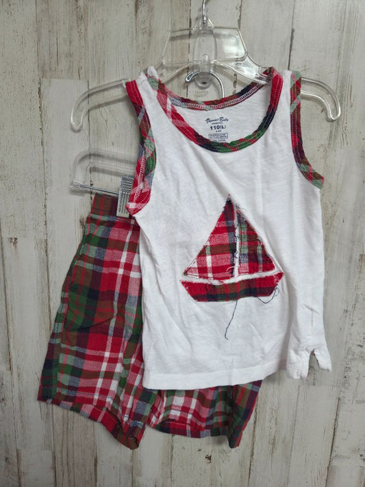 white/red vaenait baby sailboat short set, boy 4/5