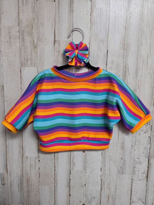 MULTI HANDMADE STRIPED TOP & BOW, GIRL 18/24M