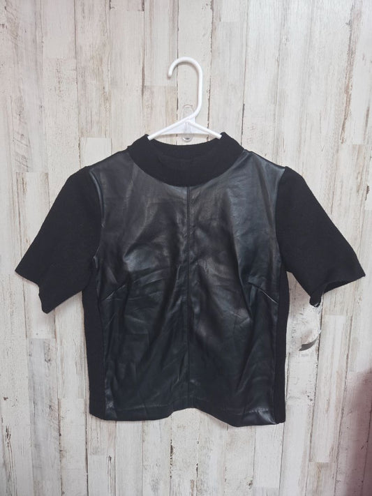 BLACK ANN TAYLOR FAUX LEATHER TOP, LADIES XS