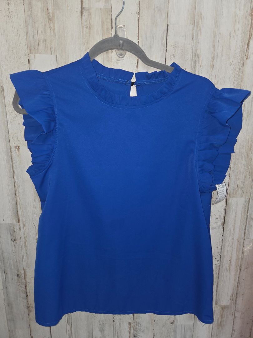 BLUE SHEIN RUFFLE SLEEVE TOP, LADIES S