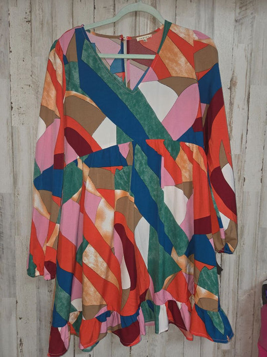 TAN JODIFL PRINTED VNECK DRESS, LADIES M