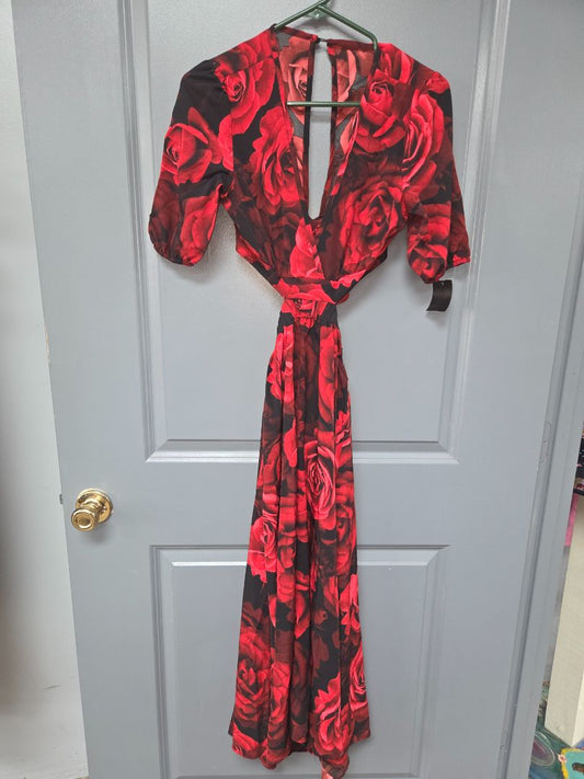 RED SHEIN ROSE CUTOUT DRESS, LADIES XS