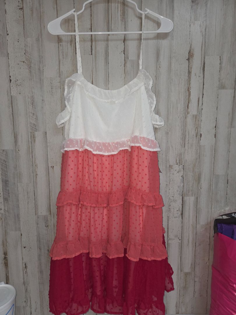 WHITE/CORAL  TIER TANK DRESS, LADIES XL