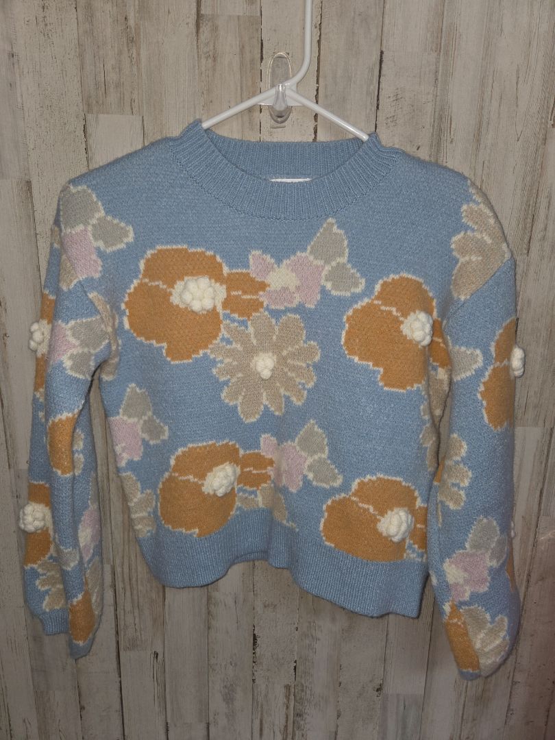 BLUE SHOP THE MINT FLOWER KNIT SWEATER, GIRL 10/12