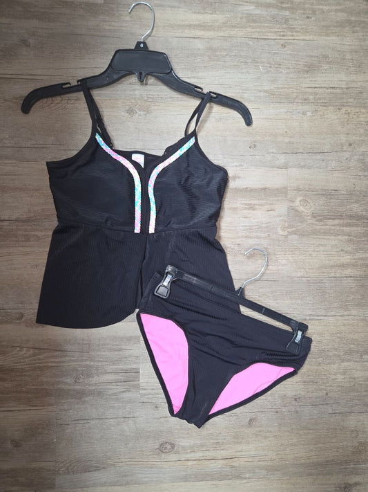 BLACK JUSTICE RIBBED 2PC TANKINI, GIRL 12/14