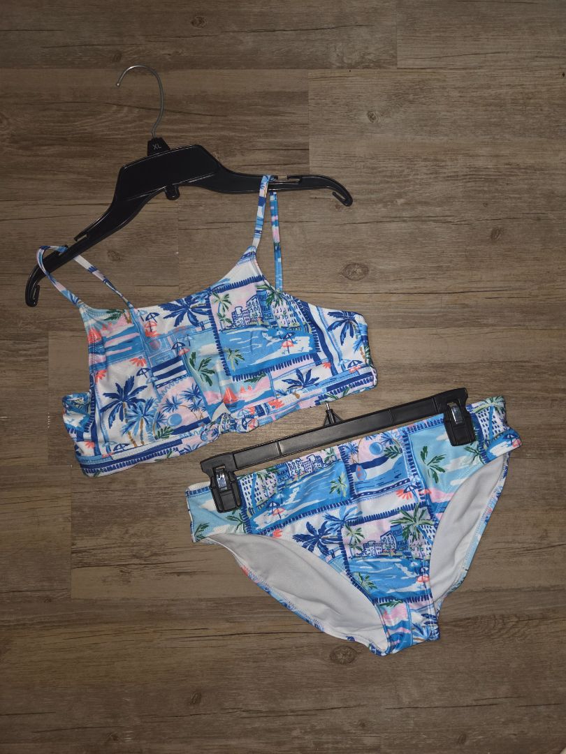 BLUE WONDER NATION PALM TREE BIKINI, GIRL 14/16