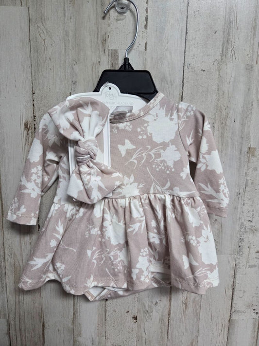 TAN TOBY NEW ONESIE & HEADBAND, GIRL 3-6M