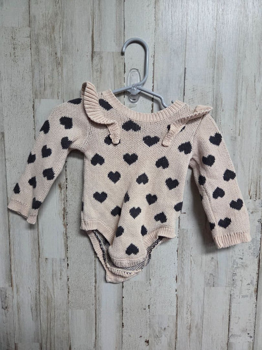 TAN NICOLE MILLER KNIT HEART ONESIE, GIRL 3/6M
