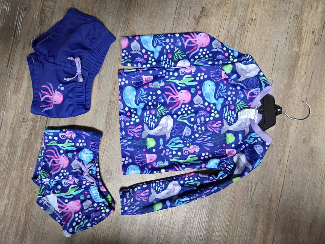 BLUE MILLIE LOVES LILY 3PC OCEAN SWIM SUIT, GIRL 4T
