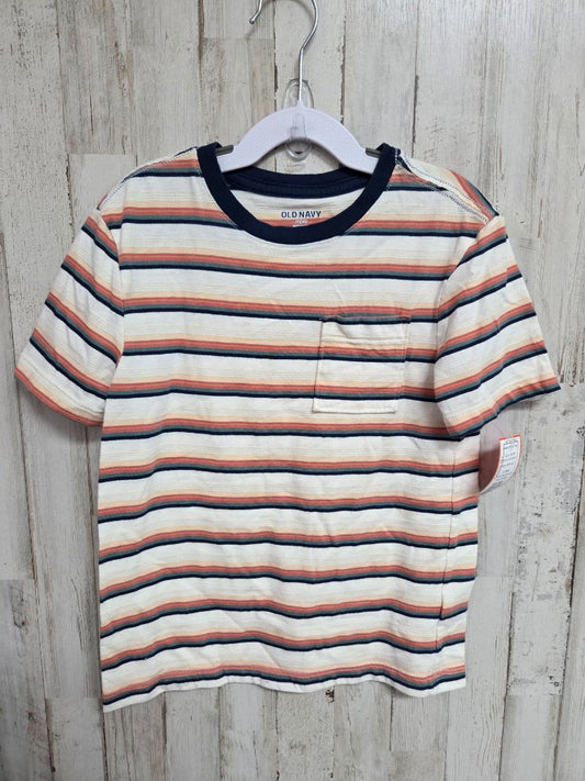 BEIGE OLD NAVY STRIPE POCKET TEE, BOYS 6/7