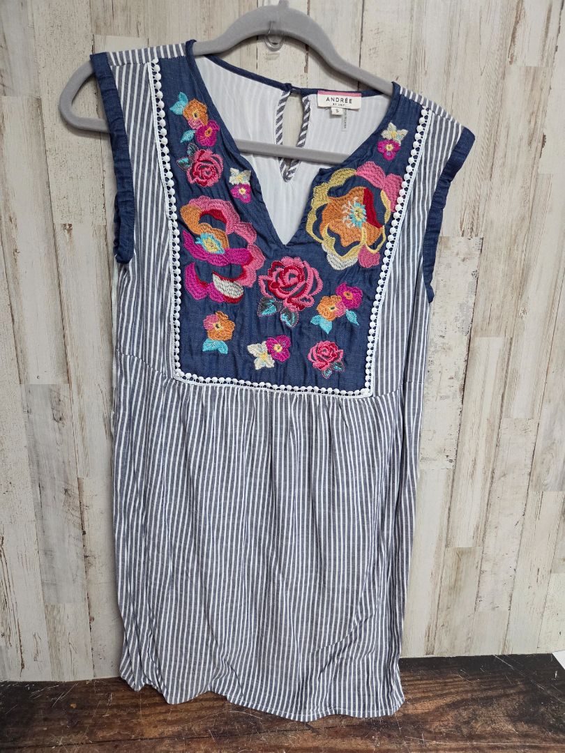 BLUE ANDREE STRIPED EMBROIDERED DRESS, LADIES S