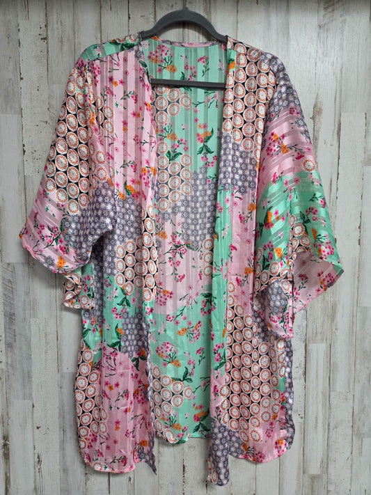 PINK/MINT  PATTERN BLOCK KIMONO, LADIES OS