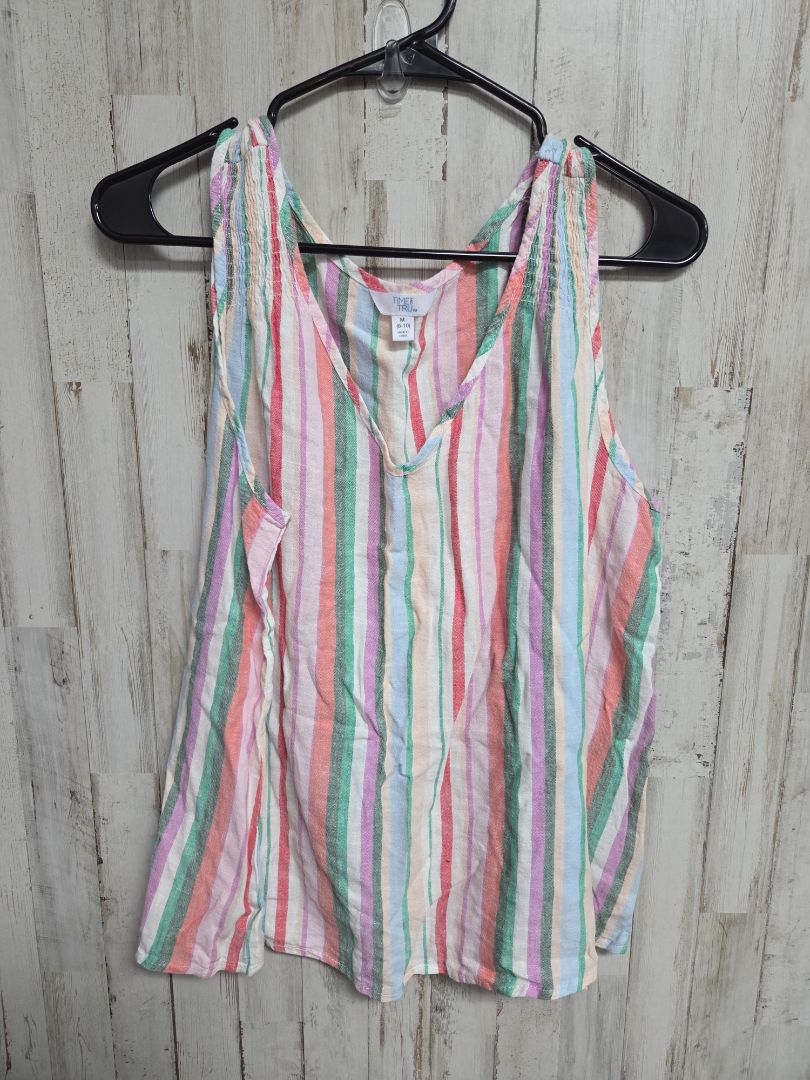 MULTI TIME & TRU STRIPED LINEN TOP, LADIES M