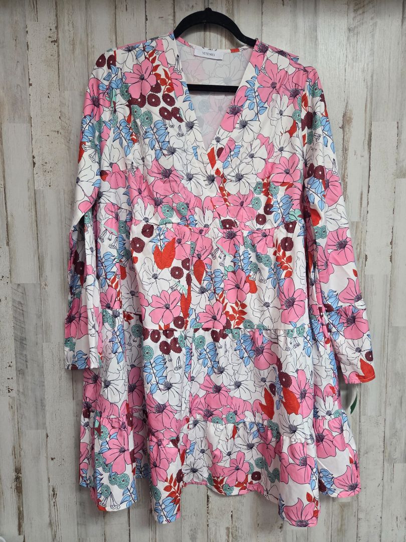 WHITE YITEMEI FLORAL TIER DRESS, LADIES XL