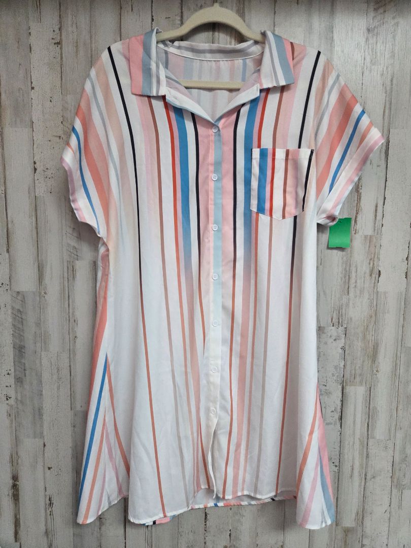 WHITE  STRIPE BUTTON DRESS, LADIES XL