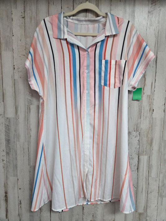 WHITE  STRIPE BUTTON DRESS, LADIES XL
