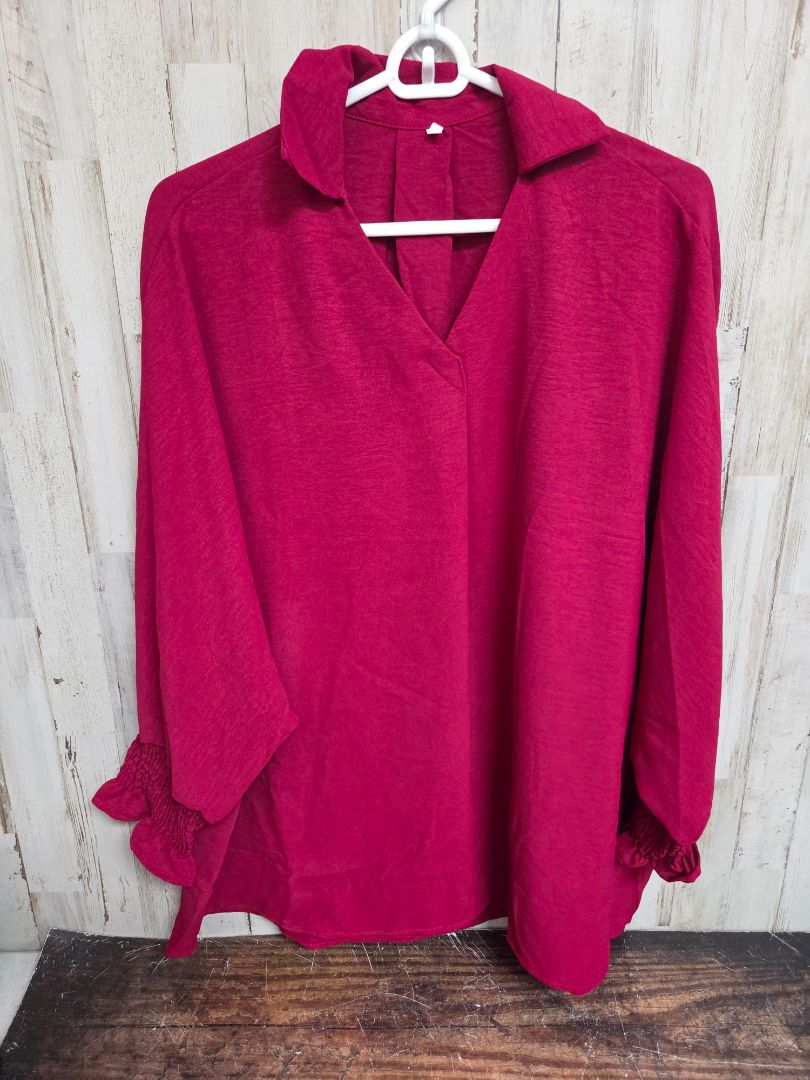 WINE RED  COLLARED BLOUSE, LADIES 2X