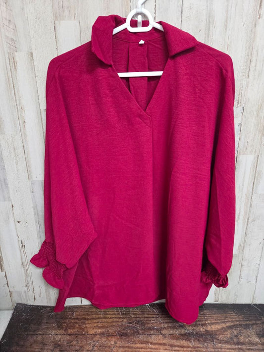 WINE RED  COLLARED BLOUSE, LADIES 2X