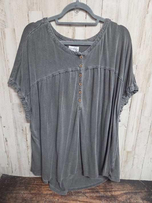 CHARCOAL WONDERLY BUTTON TOP, LADIES 2X
