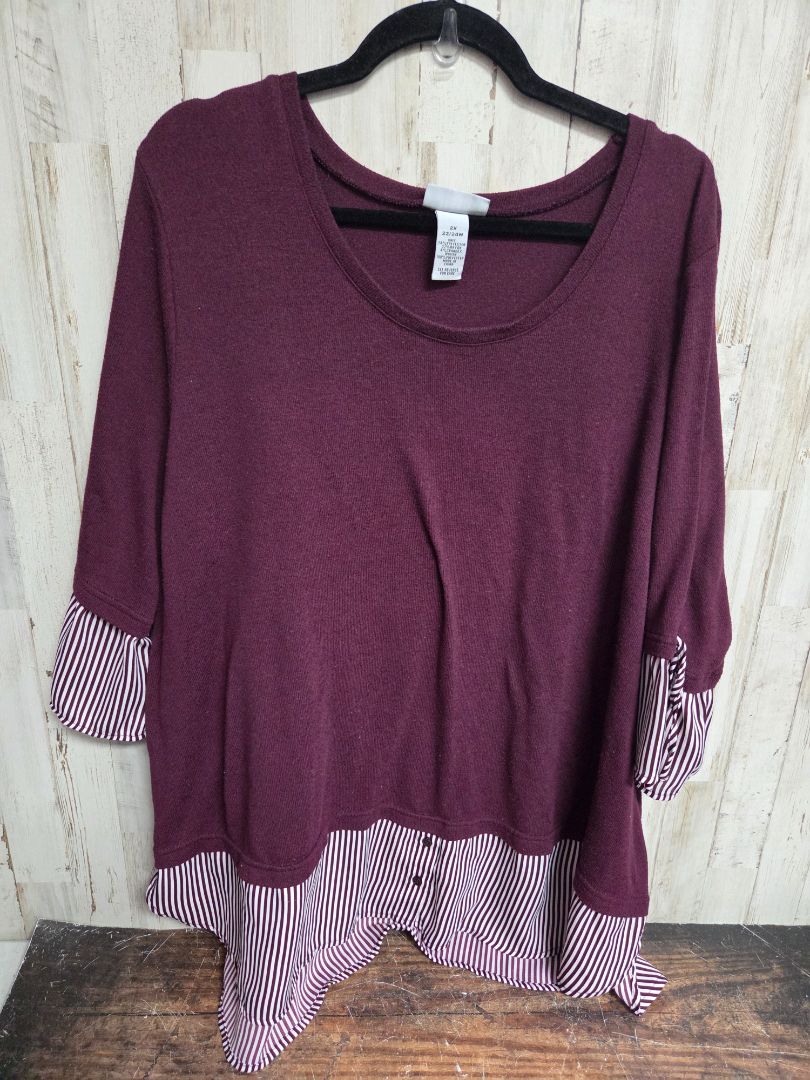 BURGUNDY CATHERINES 22/24W STRIPED ACCENT TOP, LADIES 2X