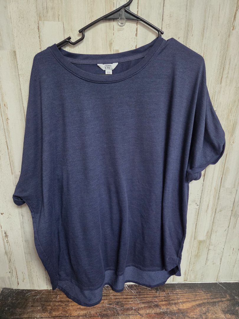 NAVY CROWN & IVY CUFF SLEEVE TOP, LADIES 2X