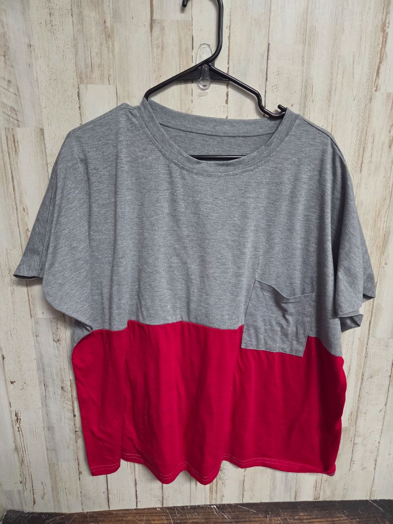 GREY/RED  SPLIT POCKET TOP, LADIES 3X