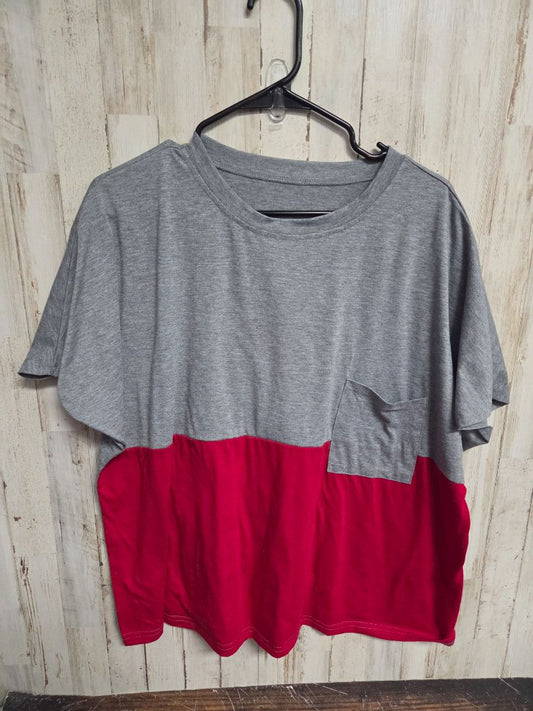 GREY/RED  SPLIT POCKET TOP, LADIES 3X