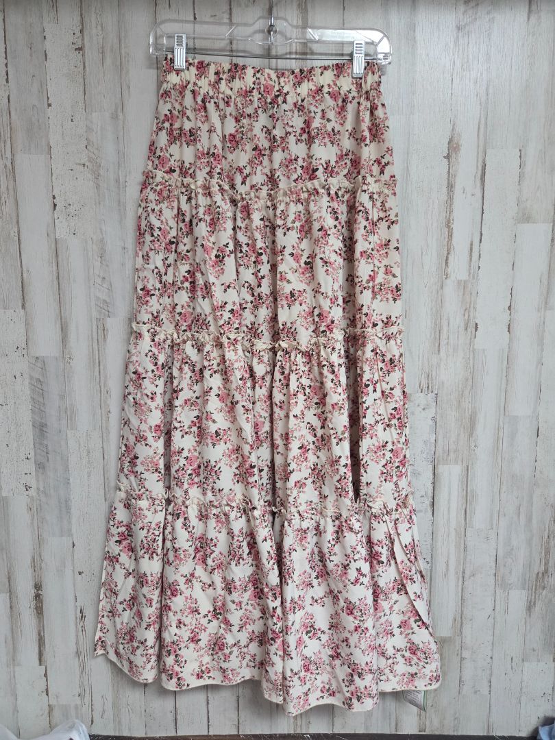 BEIGE SHEIN FLORAL TIER SKIRT, LADIES S
