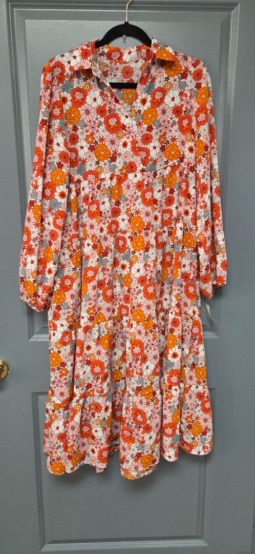 ORANGE  FLORAL MAXI DRESS, LADIES M