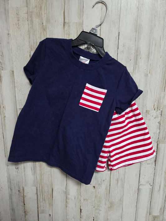 NAVY/RED STITCHY FISH STRIPED SHORT SET, BOY 4T
