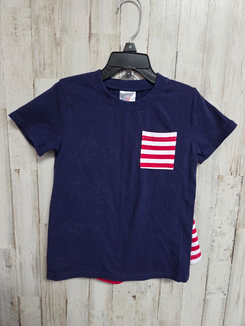 NAVY/RED STITCHY FISH STRIPED SHORT SET, BOY 4T