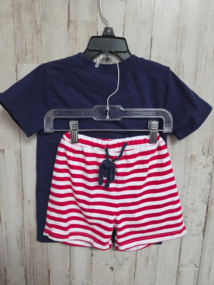 NAVY/RED STITCHY FISH STRIPED SHORT SET, BOY 4T