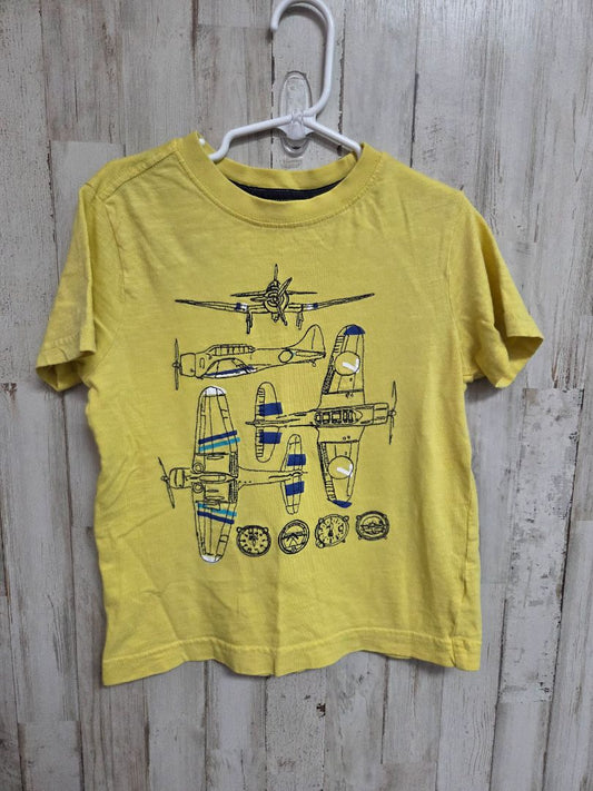 YELLOW GYMBOREE STITCHED AIRPLANE TEE, BOY 5T