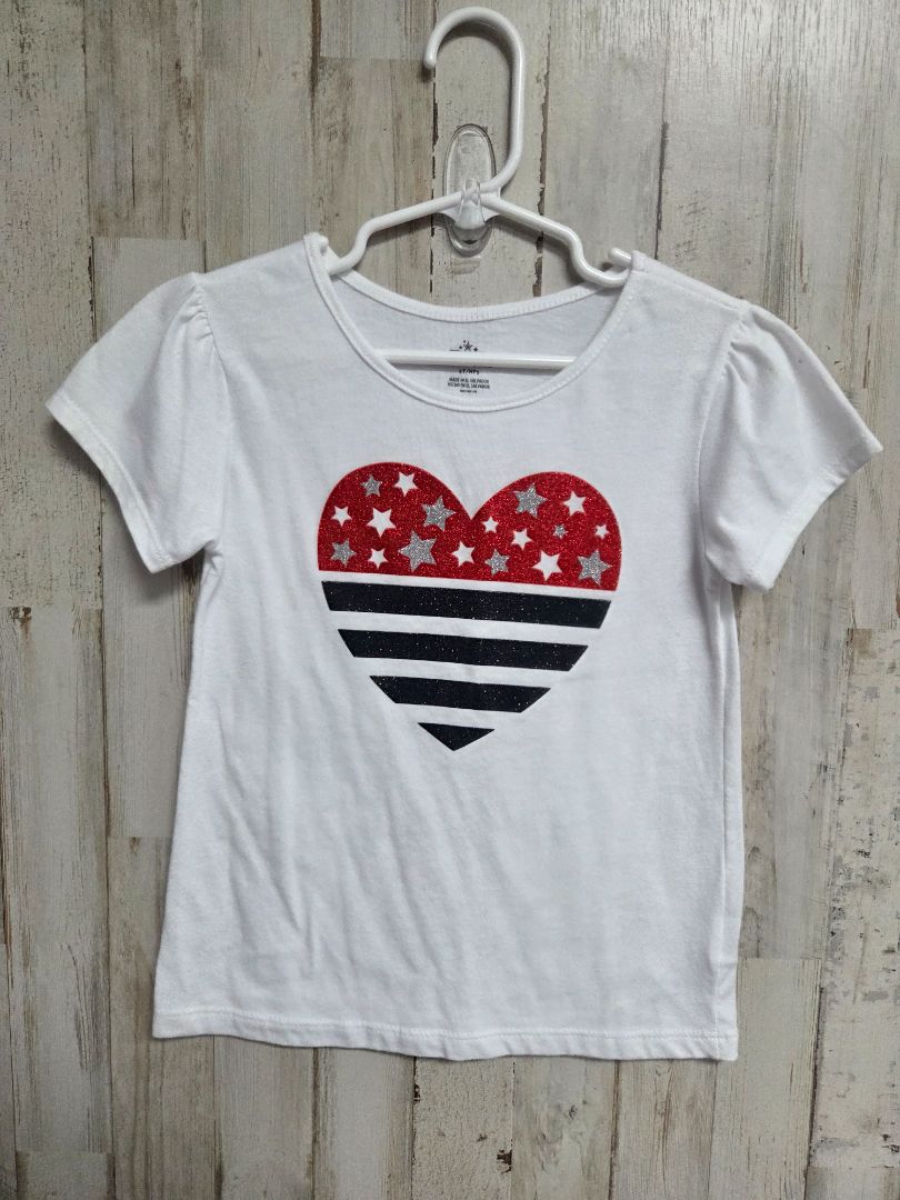 WHITE CELEBRATE FLAG HEART TEE, GIRL 5T
