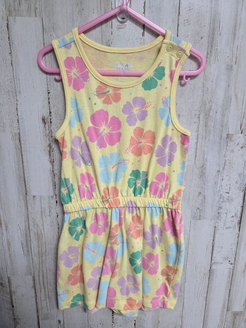 YELLOW GARANIMALS HIBISCUS ROMPER, GIRL 5T